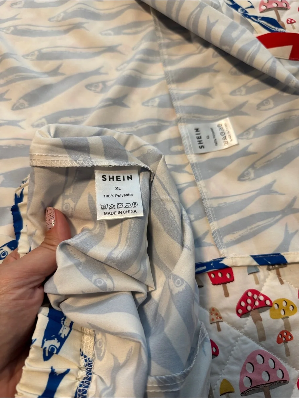 SHEIN White & Blue Fish Sardine girl summer matching set XL